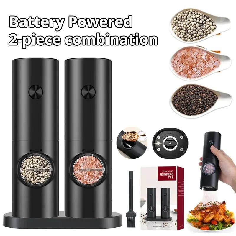 2Pcs Electric Salt And Pepper Grinder With Adjustable Coarseness