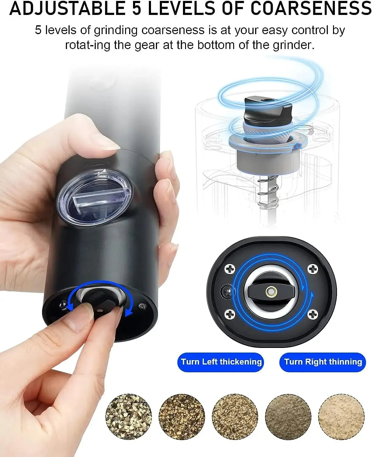 2Pcs Electric Salt And Pepper Grinder With Adjustable Coarseness