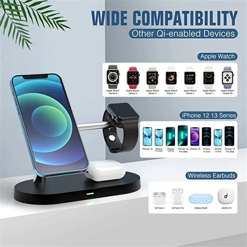 3 In 1 Magnetic Wireless Charger Stand For iPhone 15 14 13 Pro Max Apple Watch 8 7 6 Airpods Induction USB Fast Charging Station