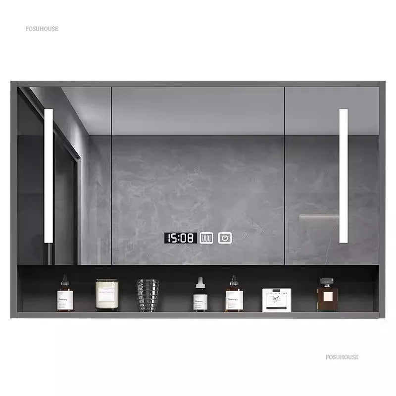 Smart Bathroom Mirror Cabinets Wall-mounted with Backlight Anti-fog Bathroom