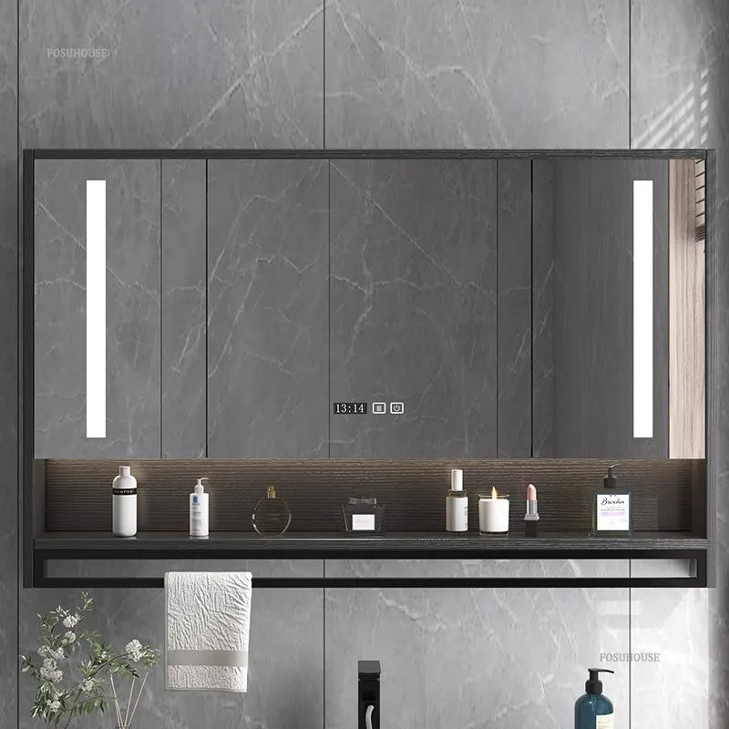 Smart Bathroom Mirror Cabinets Wall-mounted with Backlight Anti-fog Bathroom